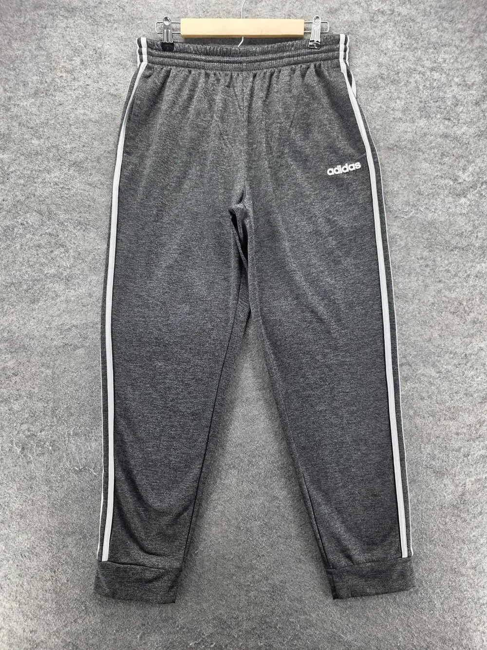 Adidas Pants Mens L Gray Jogger Fleece Elastic Waist Stretch Side Stripe Pockets